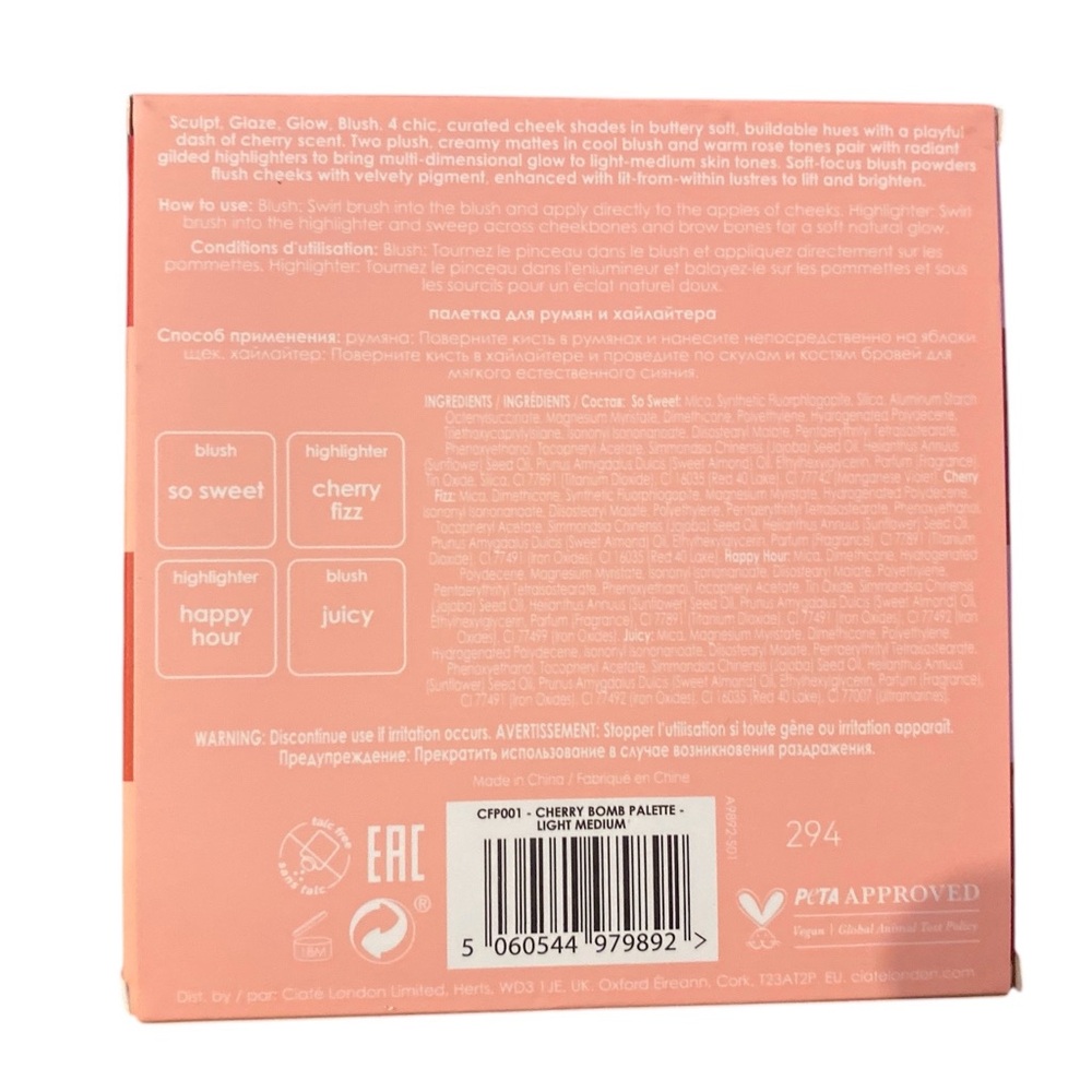 CIATE LONDON Cherry Bomb Blush and Highlighter Palette in Light Medium 16g - Picture 6 of 6